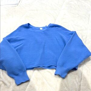 Blue Ribbed Cropped Sweater